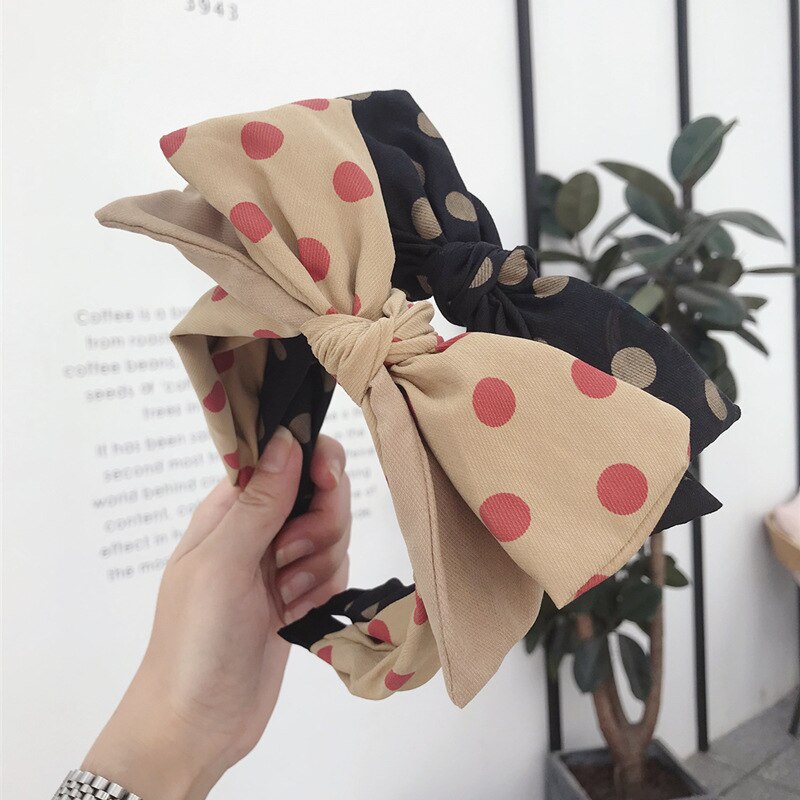 South Korea Style Autumn And Winter Flannel Polka Dot Contrast Color Double Layer Bow Large Rims Hair Bands Headband Pressur