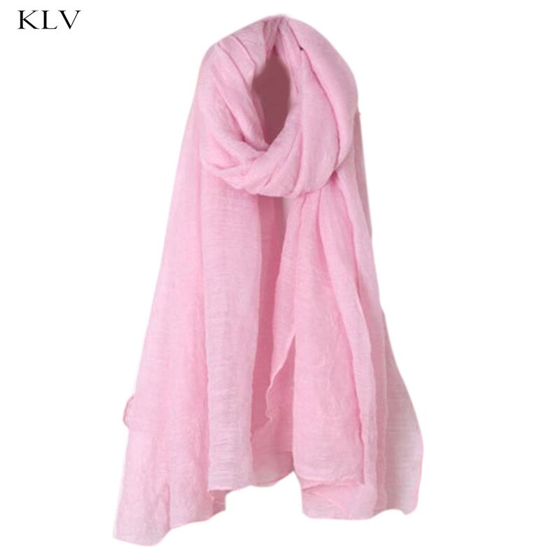 Mode 16 Kleuren Vrouwen Lange Sjaal Wrap Sjaals Vintage Katoen Linnen Grote Sjaal Hijab Elegante Effen Zwart Rood whi: Roze