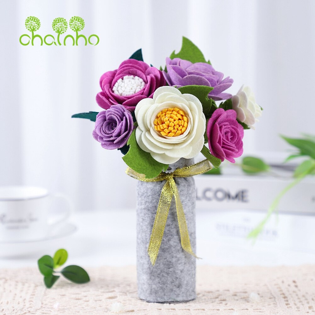 Chainho,DIY Handmade Non-woven Material Set Bag,Pre-Cut,None-Finished Item,Simulation Floral With Vase Series,6 Designs