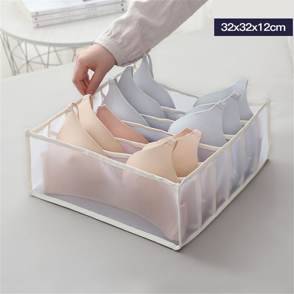 Boîte de rangement pliable en tissu pour chaussettes, Type tiroir, panier de rangement pour sous-vêtements, peut être lavé sans couvercle: Beige 6Grids