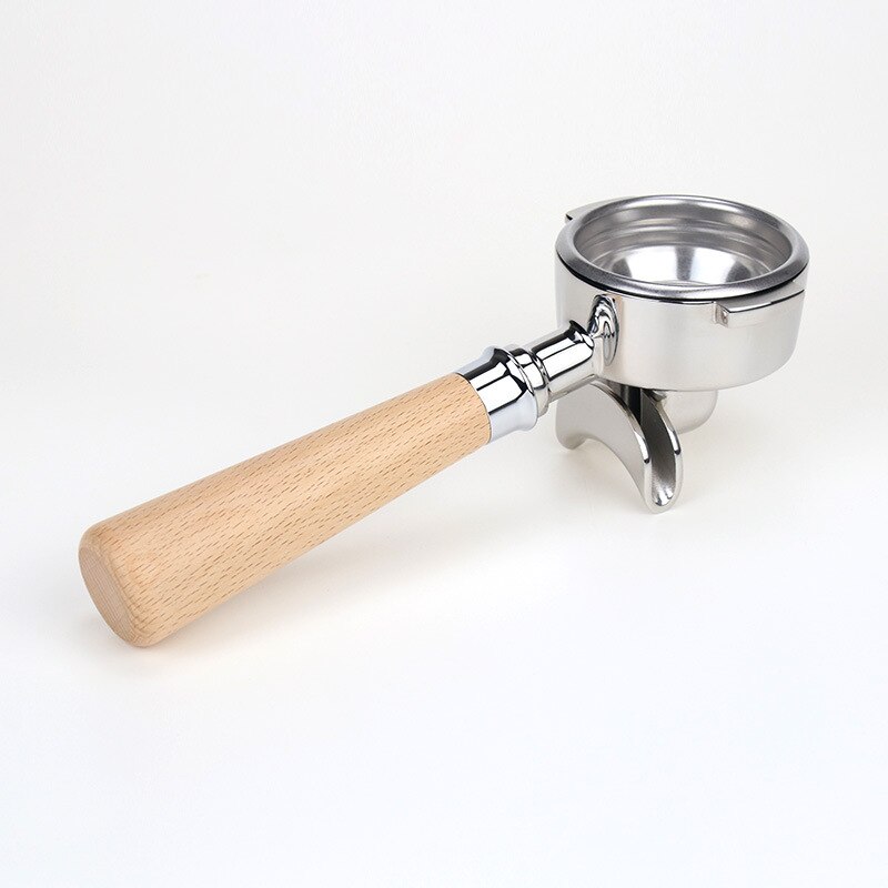 E61 bundløs portafilter 58mm enkelt to mundinger 304 rustfrit stål træhåndtag 바텀 리스 포터 필터 القاع espressomaskine tilbehør: To mund bøg