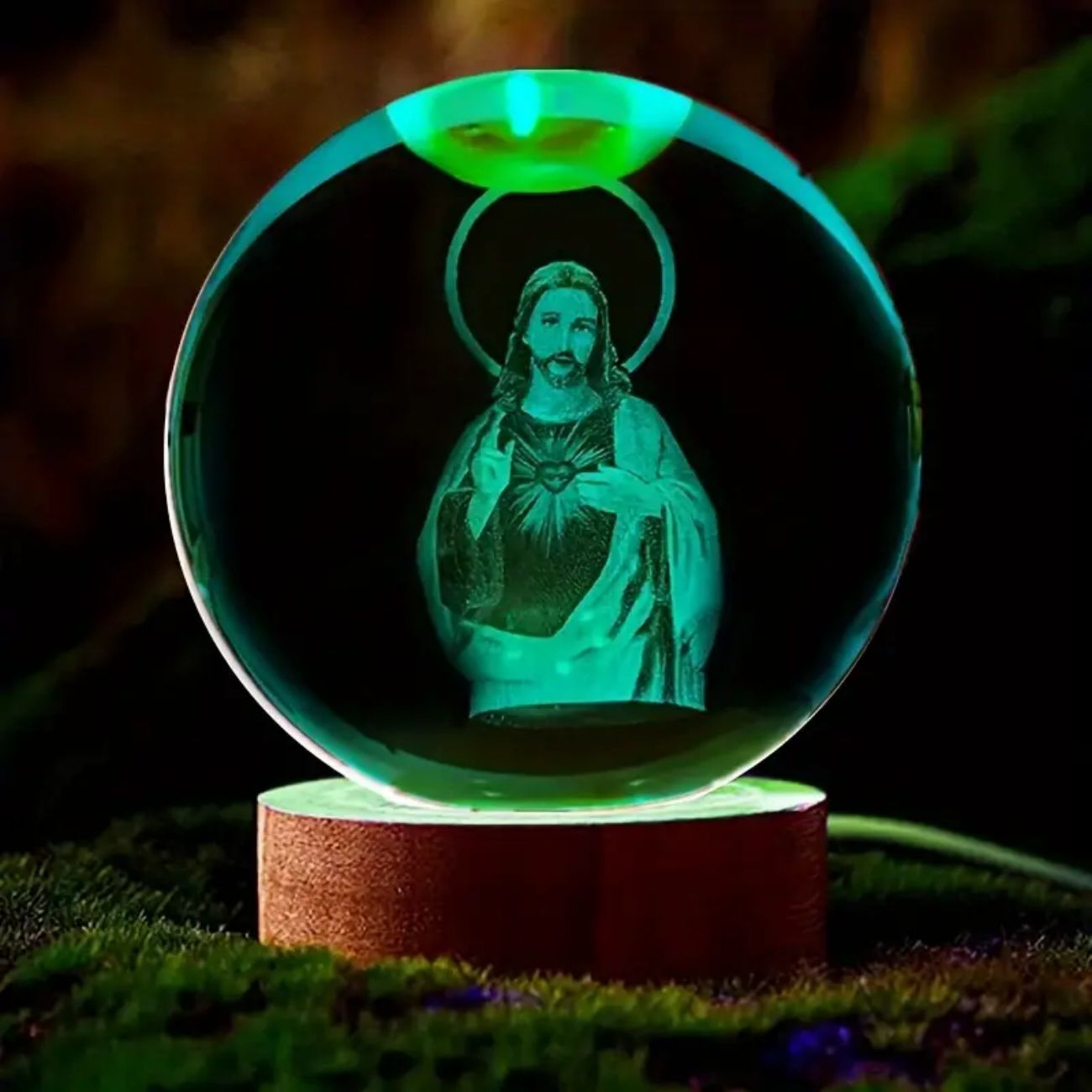 1 pieza, bola de cristal de Jesús 3D, base de iluminación multicolor, luz nocturna estilo buena suerte, decoración de dormitorio familiar para creativos,