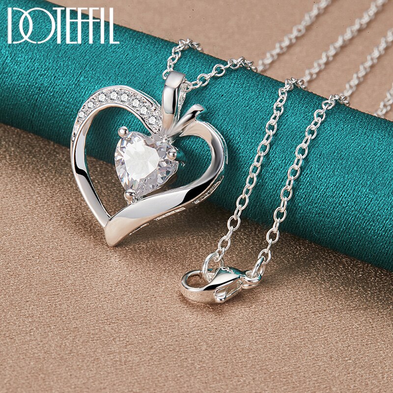 DOTEFFIL-collar con colgante de corazón de circón AAA para mujer, de Plata de Ley 925, cadena de 16-30 pulgadas, joyería de compromiso de boda