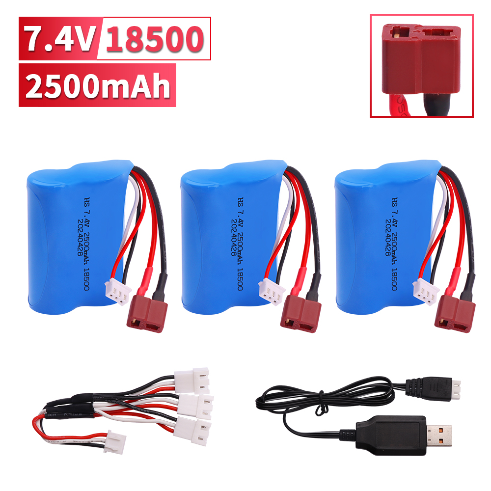 18500 2500 mAh 7.4 V batterij met Oplader Voor HBX 16889 16889A 16890 16890A SG1601 SG1602 1/16 RC vrachtwagen/auto onderdelen Batterij: Zilver