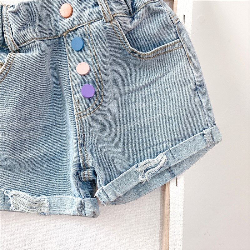 Flicka sommar jeans med färgglada knappar barn barn shorts