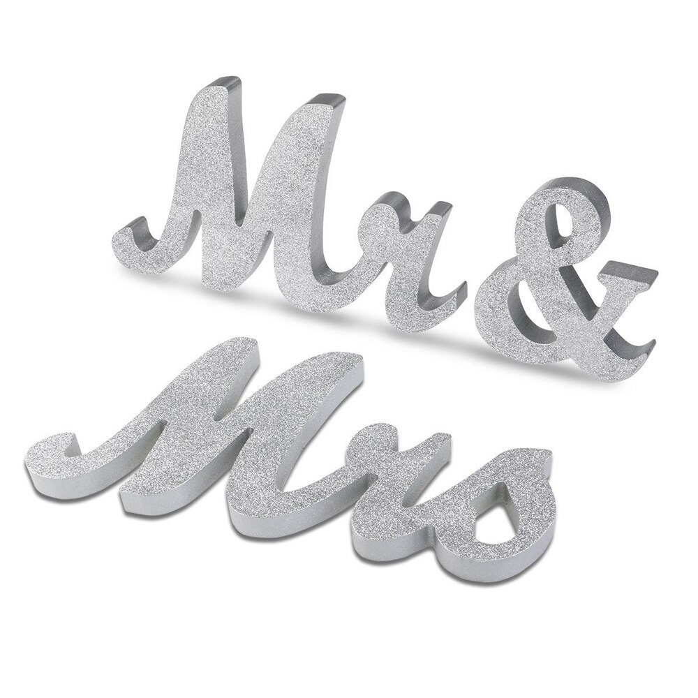 Panneaux de mariage en bois or MR &amp; MRS, 3 pièces/ensemble, lettres de mariage, chiffres de Table, accessoires de Photo de décoration, arrière-plan: Argent