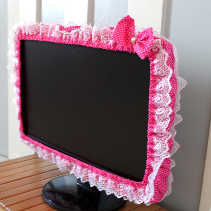 Cubierta de marco de ordenador de tela de encaje, cubierta de polvo de pantalla de Monitor con bolígrafo elástico, lazo de bolsillo, decoraciones para el hogar