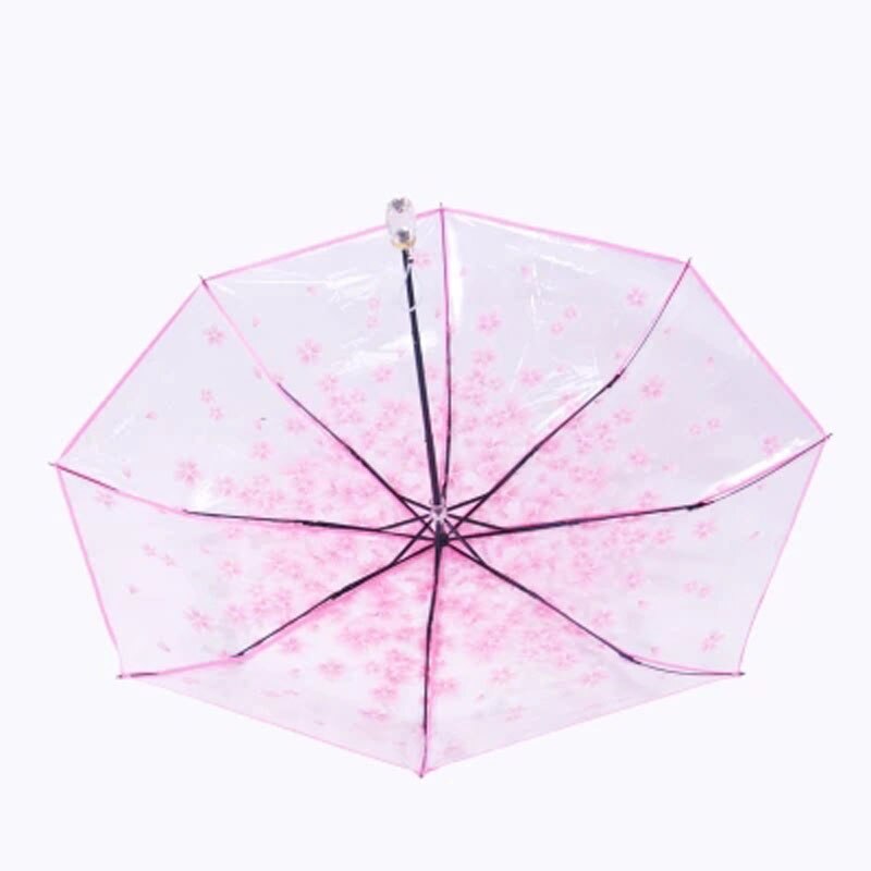 Parapluie romantique Transparent | Parapluie en fleurs de cerisier à trois plis pour femme, parapluie de cerise japonais coréen pour femme, parapluie d'art frais