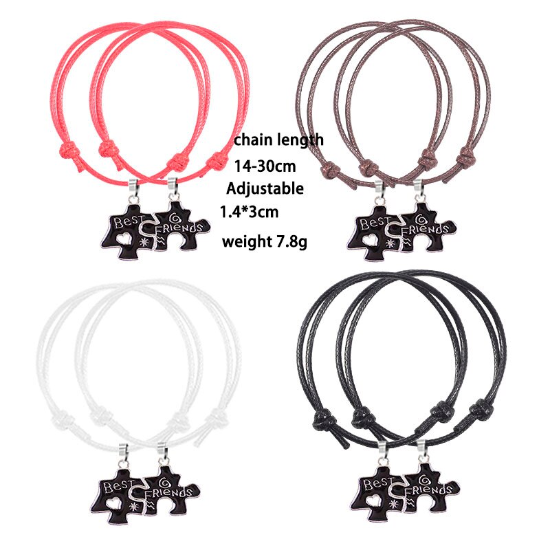 2020 moda ajustável trançado casal pulseira 2-piece conjunto melhor amigo criativo corda de couro valentine pulseira de jóias