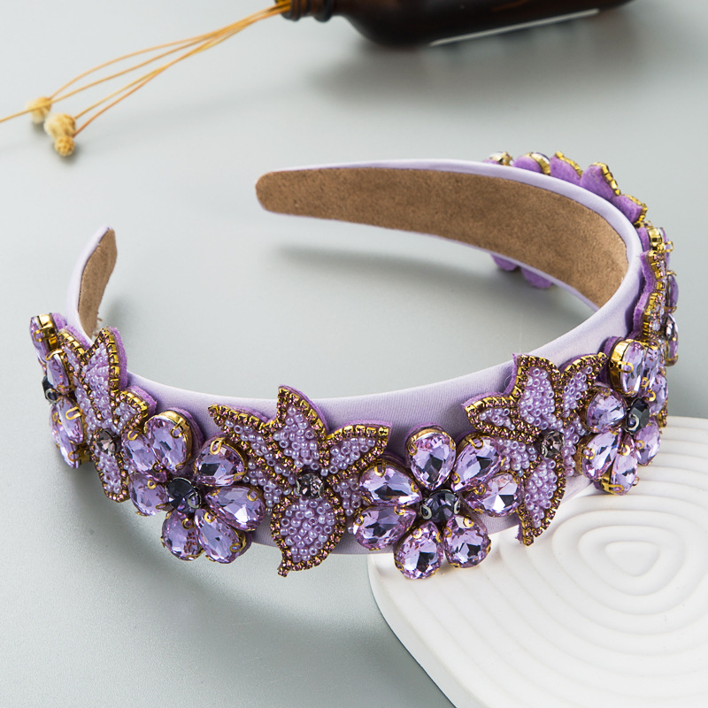 Luxury Baroque Purple Shiny Rhinestone Headbands Hair Accessories Women Trend Party Hairband Girl Hair Band Headwear: MULTI