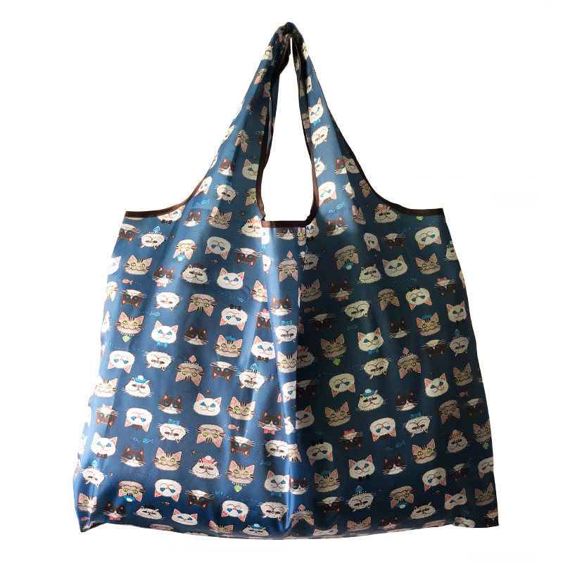 Pocket Tote Women Bag Eco-Friendly Folding Shopping Bag Reusable Portable Shoulder Handbag for Travel Supermarket: Brown