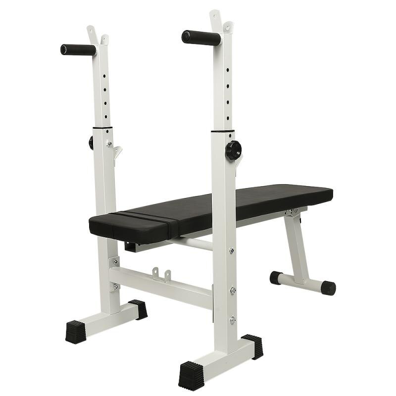 Height Adjustable Barbell Frame Multifunctional Weightlifting Bed Bench Press Frame Training Body Muscle Home Fitness Device HWC: white