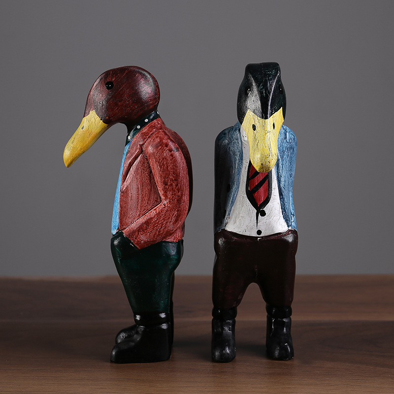 Vilead 2 stycken amerikansk retro anka man statyer vintage hartsfigurer hem skrivbordsdekoration vardagsrum hus inredning
