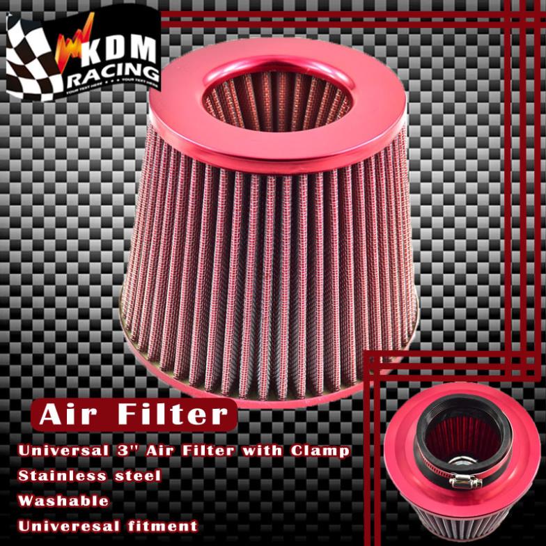 Universal 3'' Inch Car Filter Air 76mm Car Air Filter High Flow Intake Cold Air Turbo Air Cleaner Red Blue Silver Carbon Fiber