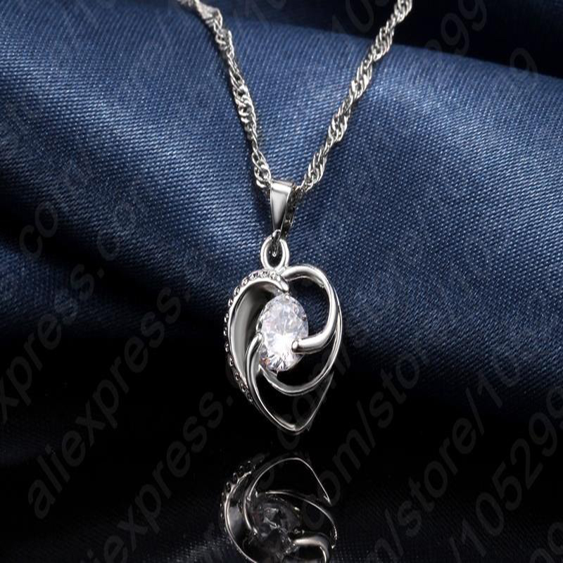 925 Sterling Silver Wedding Jewelry Set Necklace Earrings For Women Crystal Heart LOVE Anniversary