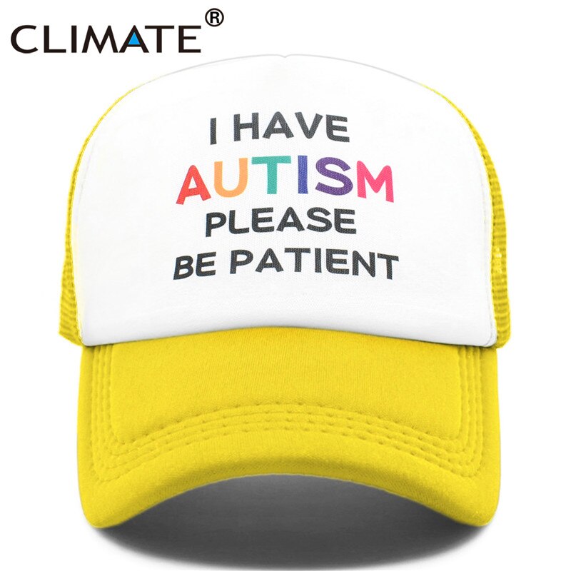 CLIMATE Autism Cap Please Be Patient I Have Autism Trucker Cap Autistic The Good Doctor Shaun Murphy Child Pattern Mesh Cap Caps: Yellow / adult 55to58cm Head