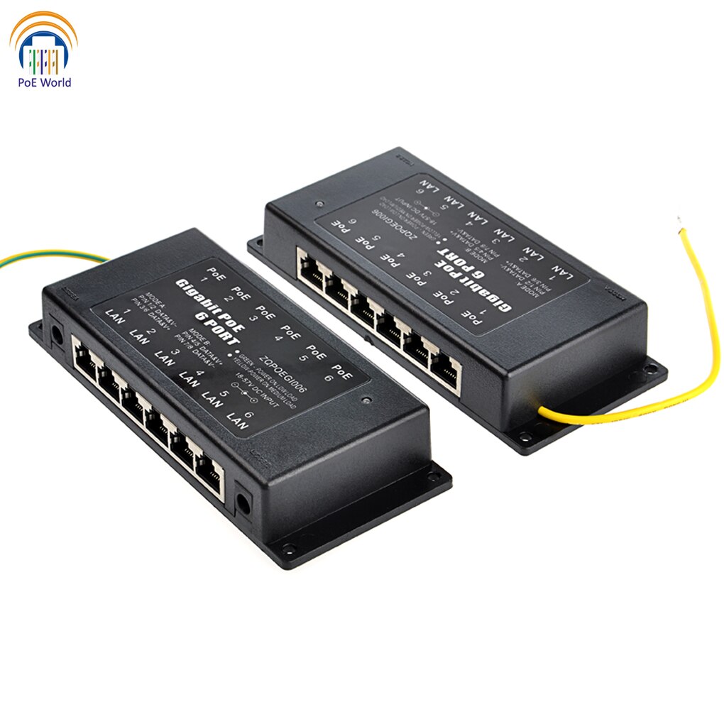 Gigabit Passive PoE 6 Port Power over Ethernet Injector for 802.3af Devices, with 24V 60W Power Adapter, used for Unifi AC lite