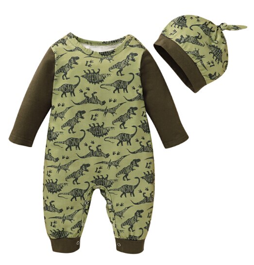 0-24M Neugeborenen Baby Jungen Dinosaurier Druck Rundhals Langarm Gesamt und Hütte: A / 18m