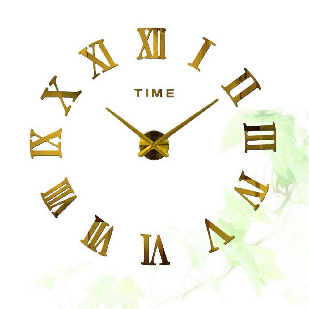 Foreign Trade Best-selling Oversized Wall Clock Acrylic Mirror Surface Oversized Wall Clock Digital Oversized Wall Clock 3D Thre: Golden