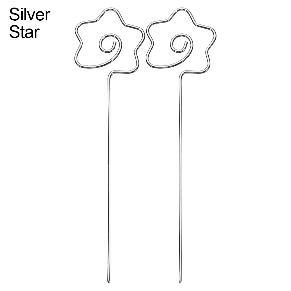 2PCS Heart/Round/Stars Reusable Stainless Steel Fruits Toothpicks Metal Cocktail Picks Skewers Garnish Picks Table Decor: silver 3
