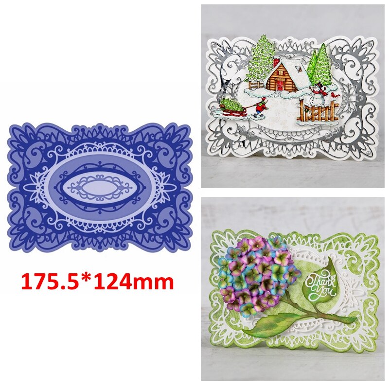 Retro Swirls Flowers Brochure Shaped Rectangle Photo Frame Edge DIY Scrapbooking Album Cards Paper Craft Making Template Die Cut: 6