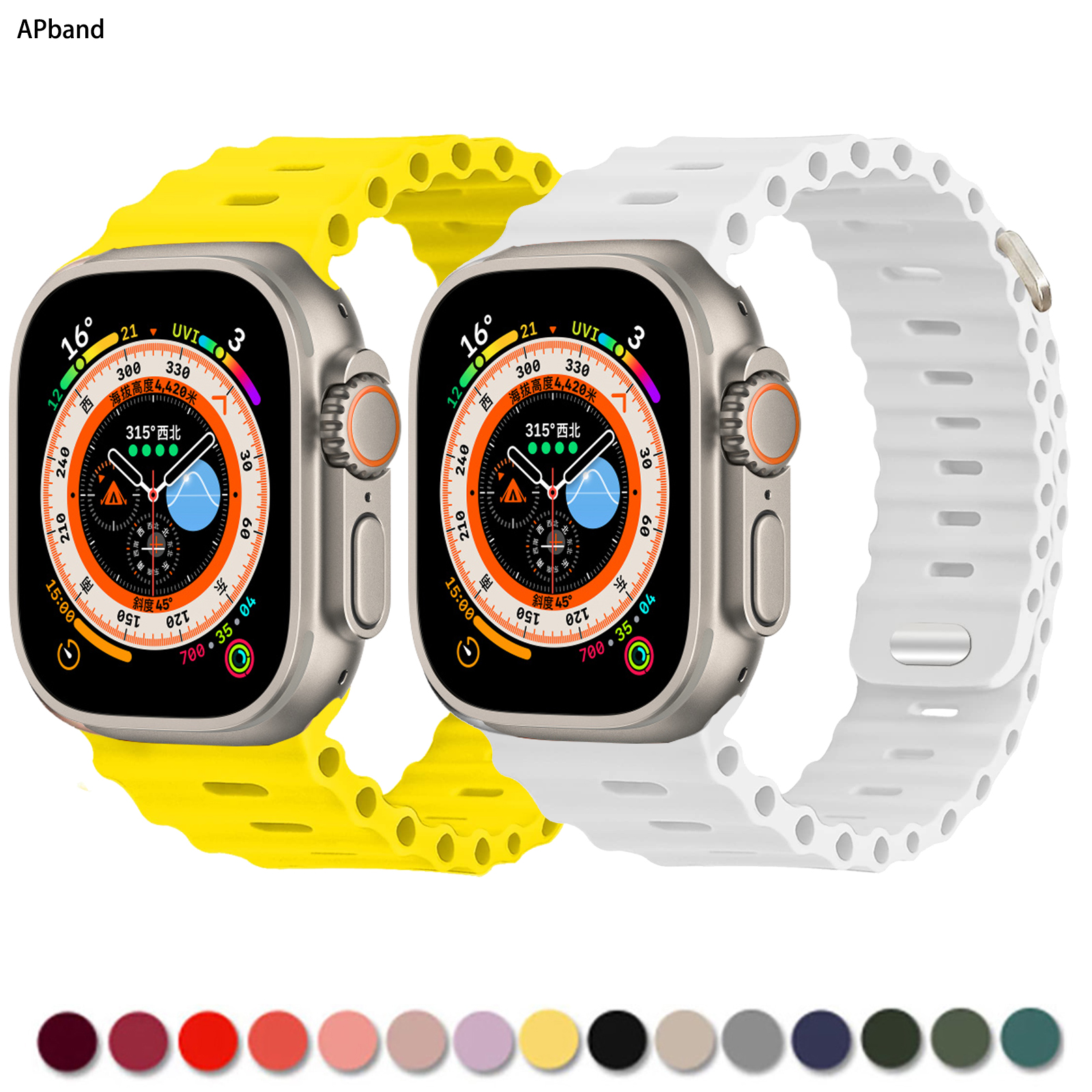 Strap For Apple Watch Band 49mm 44mm 45mm 41mm 40mm 38mm 42mm SE 6 5 4 3 Silicone Sport Ocean Bracelet iWatch Series ultra 8 7