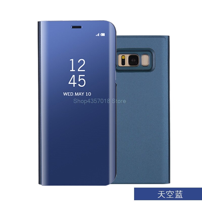 Para samsung galaxy s8 g950f g950fd caso espelho de luxo smart view janela flip caso para samsung s8 s 8 SM-G950F SM-G950FD SM-G950: Blue / Case with Glass