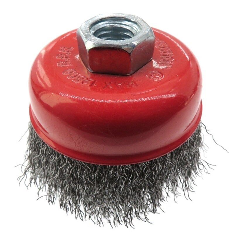 3 Inch Crimped Wire Brush For Grinders,Wire Cup Brush, M14, 2Pack, Red