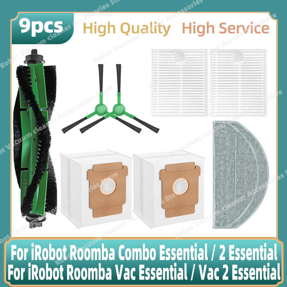 Compatible For iRobot Roomba Combo Essential / 2 Essential, Roomba Vac 2 Essential Parts Main Side Brush Bag Mop Hepa Filter: grey