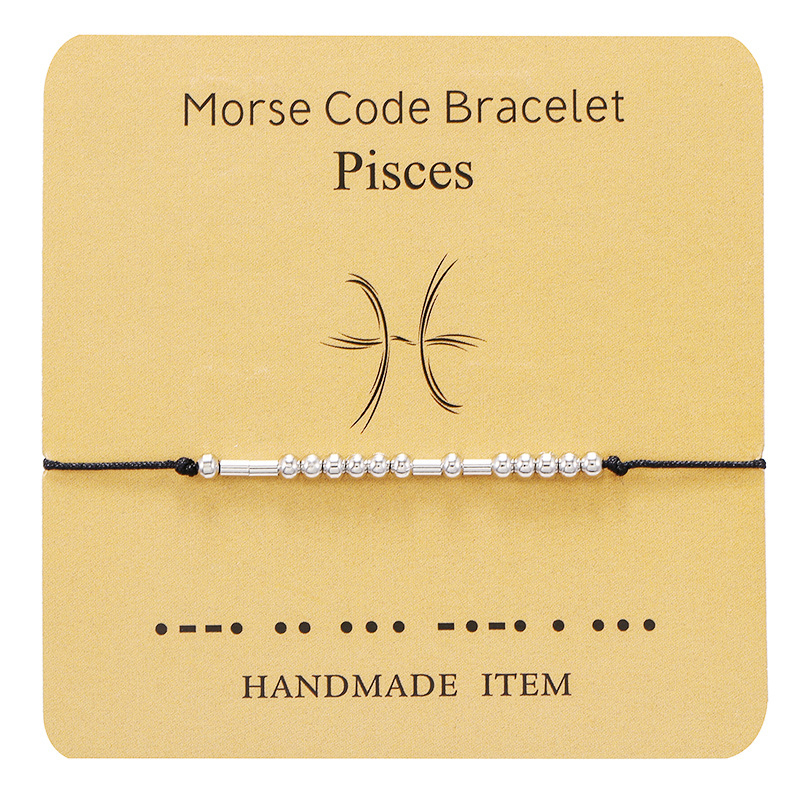 Kupfer Zodiac Konstellationen Morse Code Geflochtene Armbänder Silber Farbe Schwarz Krebs Einstellbar Für Frauen und Mann 1 Stück: 8