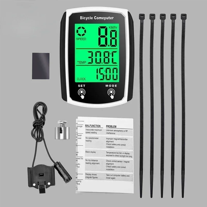 Bicycle Computer LCD Digital Wired Cycling Computer Speedometer Bike Speed Odometer with Backlight Bike Accessories: WHITE