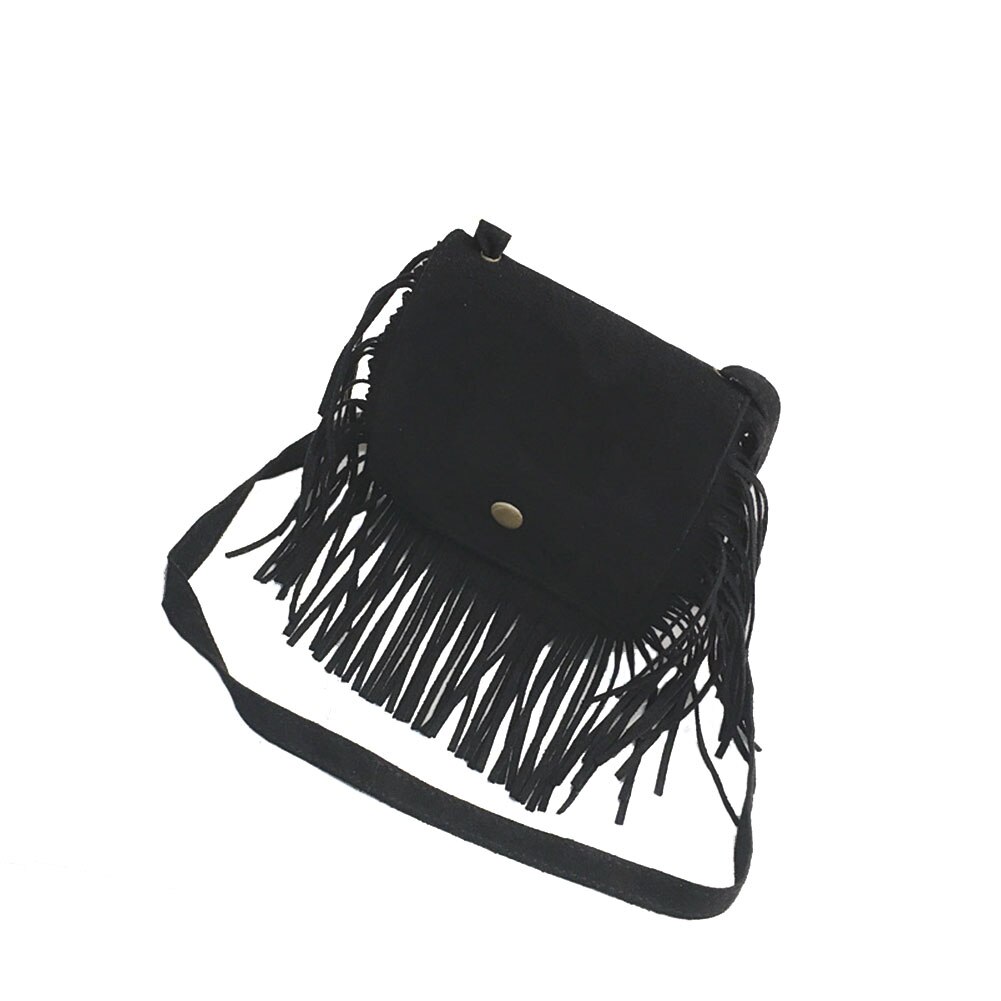 Mode Kwastje Mini Messenger Bag Kids Meisjes Handtassen Portemonnee Kinderen Schoudertassen: Black