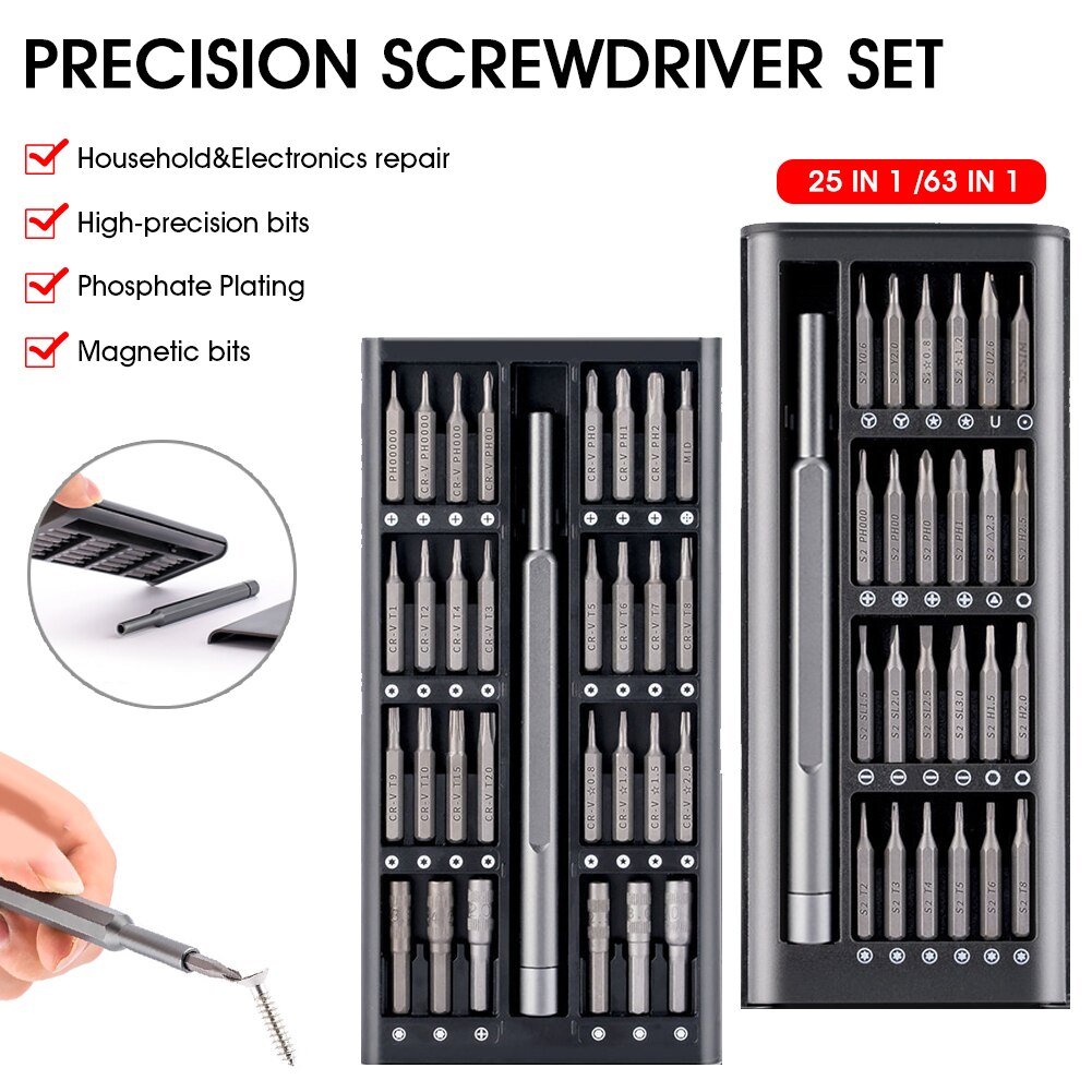 Precision Screwdriver Set Magnetic Screw Driver Kit Bits Cr-V Steel Magnetic Driver Electric Repair Tool Kit for Phones Computer