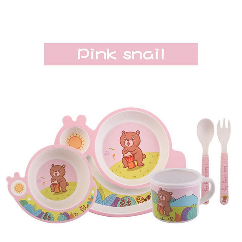 5 stk/sæt miljøvenlig bambusfiber baby tallerken fade børneservice sæt spisestel foderskål adskillelse tallerken