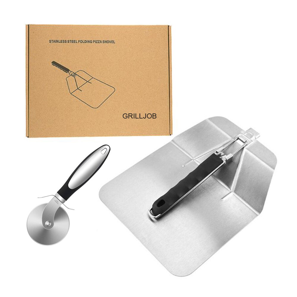 Folding Stainless Steel Pizza Peel 10 inch Pizza Peel, Baguette Transfer Peel Cake Lifter With Pizza cutter Wheel: 1Pizza peel 1 cutter