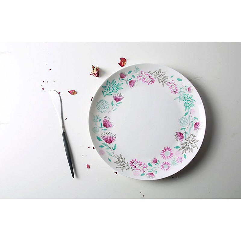 Servies Bone China Plaat Schotel Op-geglazuurd Bloemen Bloem Gedrukt Ronde Platen Steak Taart Witte Schotel prijs