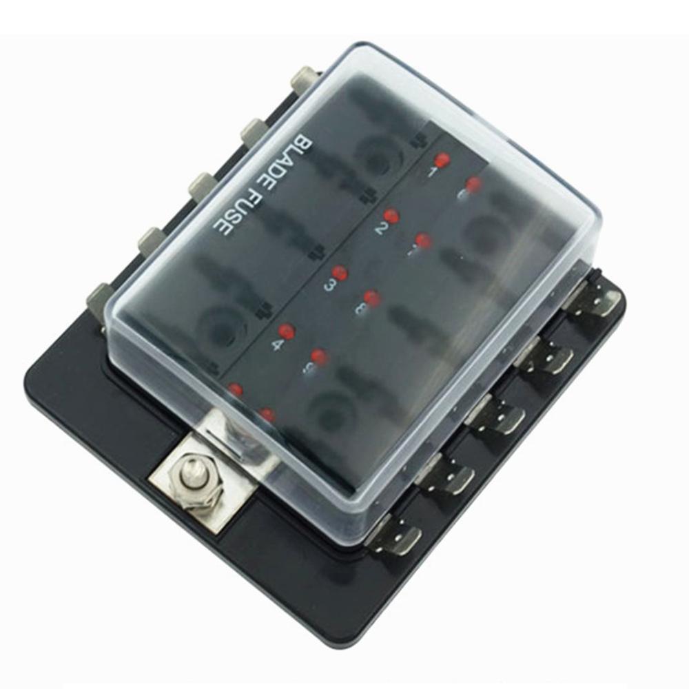 10 Way Standard Blade LED Fuse Box Holder With Failure Light Car Marine For Car Auto Accessories Blade Fuse Box