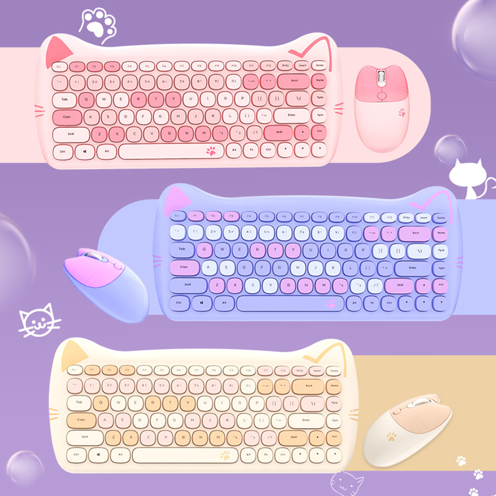 GEEZER 2.4G Wireless Keyboard Mouse Combo 84 Keys Membrane Keyboard Ergonomic Mouse 3-gear Adjustable DPI Cute Appearance Purple