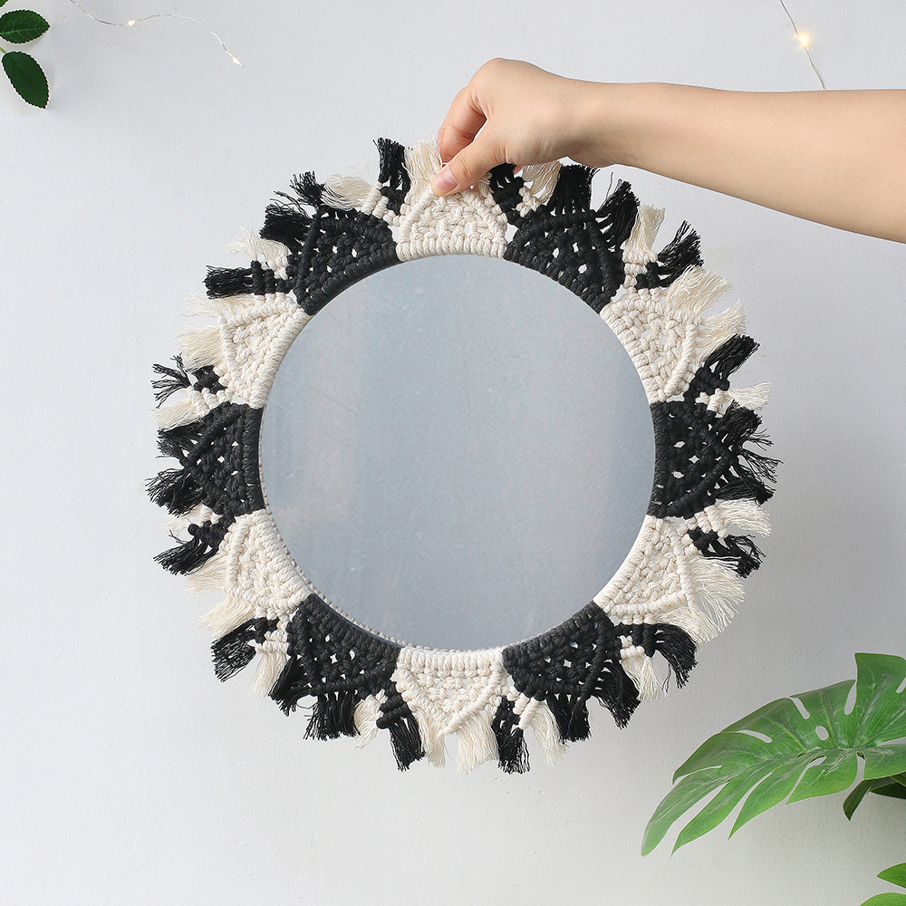 Espejo de pared Macramé espejos decorativos Boho decoración del hogar espejo colgante de pared para decoración de sala de estar dormitorio de guardería de bebé: Blanco