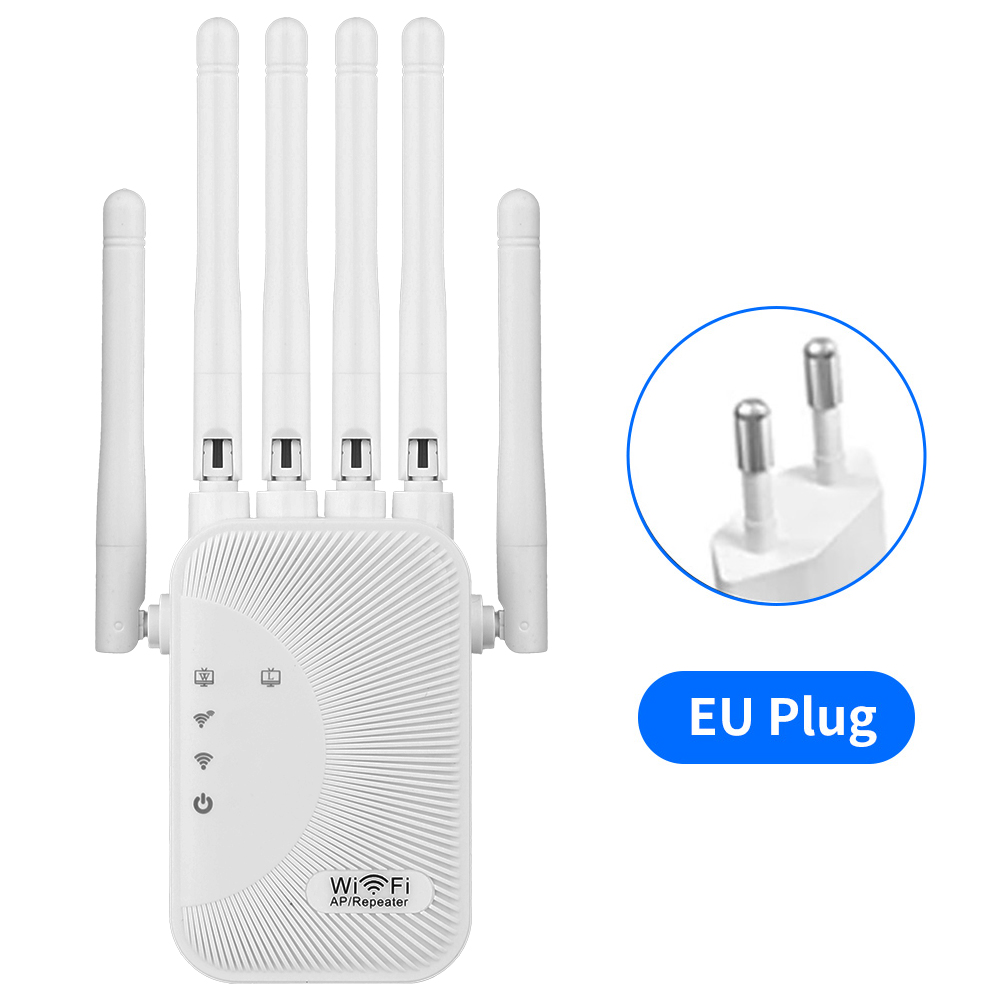 1200Mbps Wireless WiFi Repeater Dual-Band 2.4G/5G WiFi Signal Repeater WiFi Extender Antenna Network Amplifier WPS Router: EU Plug