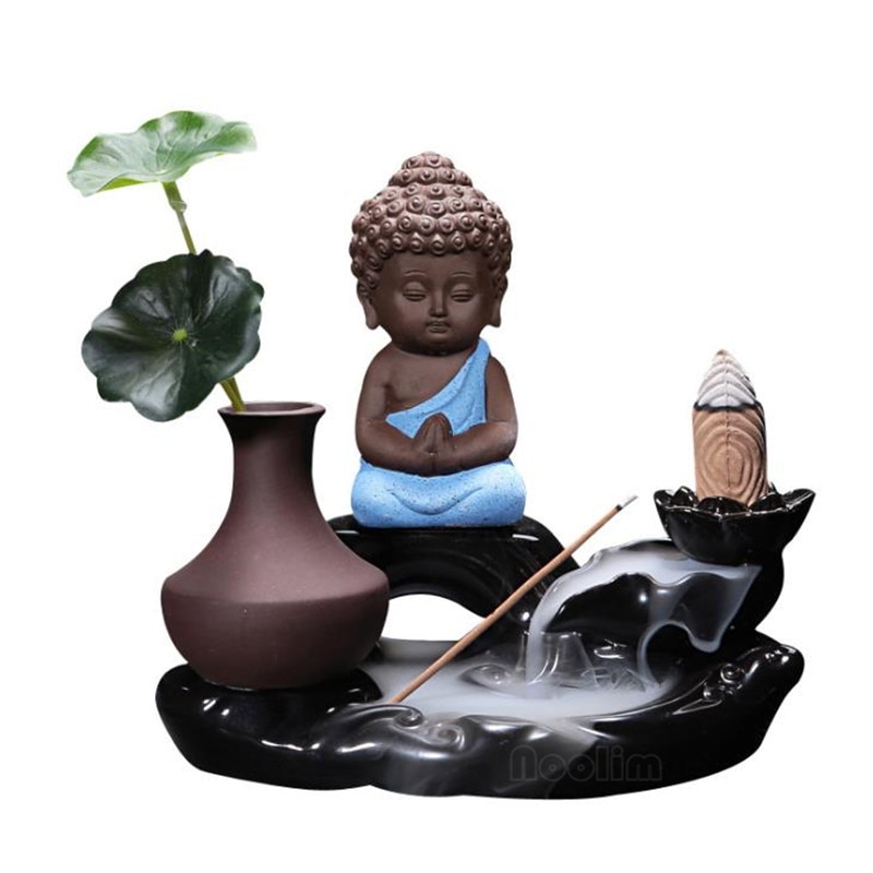 Little Monk Waterfall Incense Burner Backflow Buddha Incense Holder Censer Home Decor Buddhist Aroma Furnace