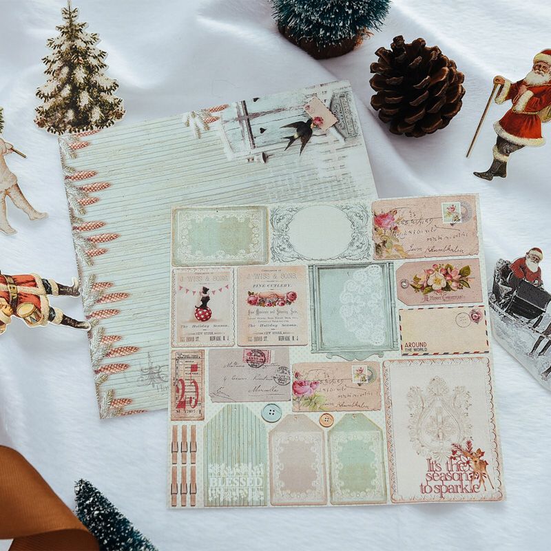 KLJUYP 8 Sheets Merry Christmas Scrapbooking Pads Paper Origami Art Background Paper Card Making DIY Scrapbook Paper Craft