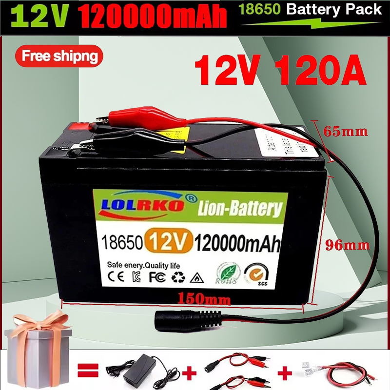 12V 120Ah Lithium Battery Deep Cycle 30A BMS 4000+Cycles Perfect for Solar Fish Finder Power Wheel Boat Home RV 18650 Battery