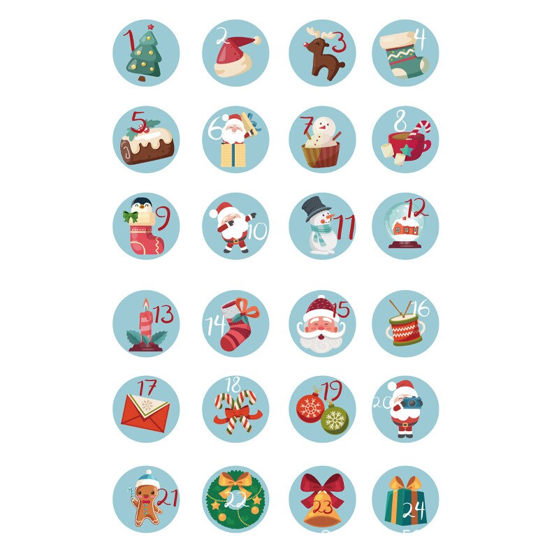 24 stk/sæt glædelig jul adventskalender nummer papirklistermærke kage sliksæl klistermærker gør det selv emballage etiketter juledekor: 9