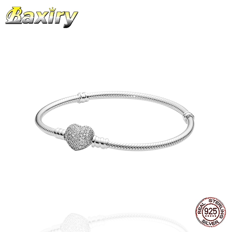 17-21CM Round Basic Chain 925 Sterling Silver Heart Charm Bracelet Fit Bracelet Charms Silver 925 Original Jewelry DIY For Women