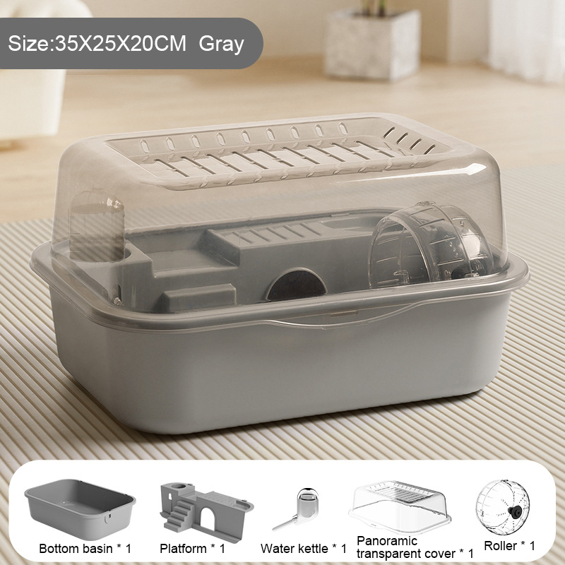 Jaula para hámster y jaula para conejillos de indias, jaula para hámster interior, castillo, tragaluz acrílico, caja abierta para hámster, suministros para mascotas: Gris