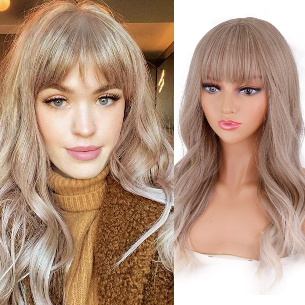 LINGHANG Long Ombre Light Ash Brown Blonde Wavy Wig Cosplay Party Daily Synthetic Wig for Women High Density Temperature Fibre: T12A-60A