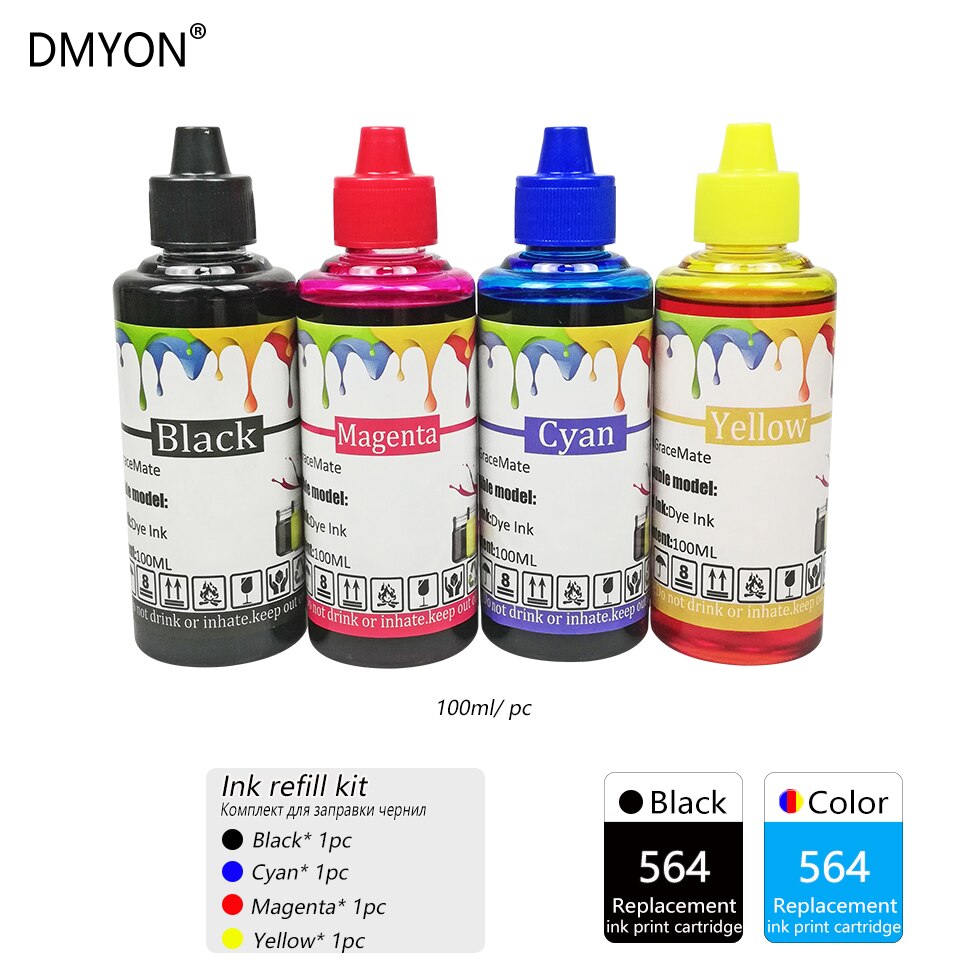 DMYON 564 Ink Refill Kit Compatible for HP 564 for Photosmart B8550 C5380 C6375 C6340 C6350 C6380 D5460 D7560 C309 C410 printer: 1 set