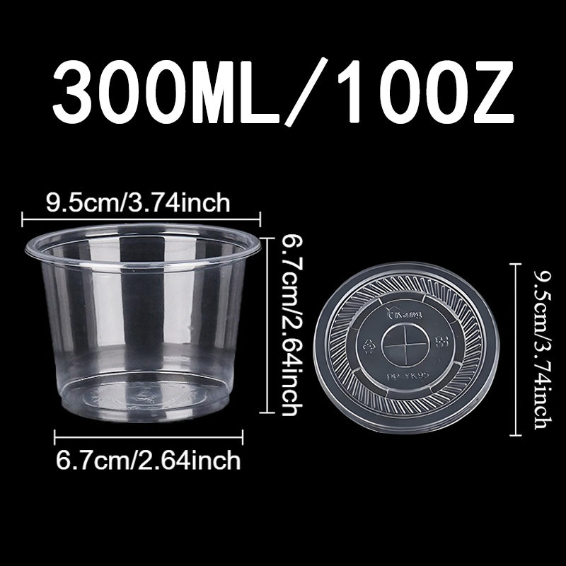 50 stk. engangs plastkopper gjennomsiktige dessertkopper boller med kuppel-/flat lokk fruktjuice kaffe iskrem kakebeholder: Hvit