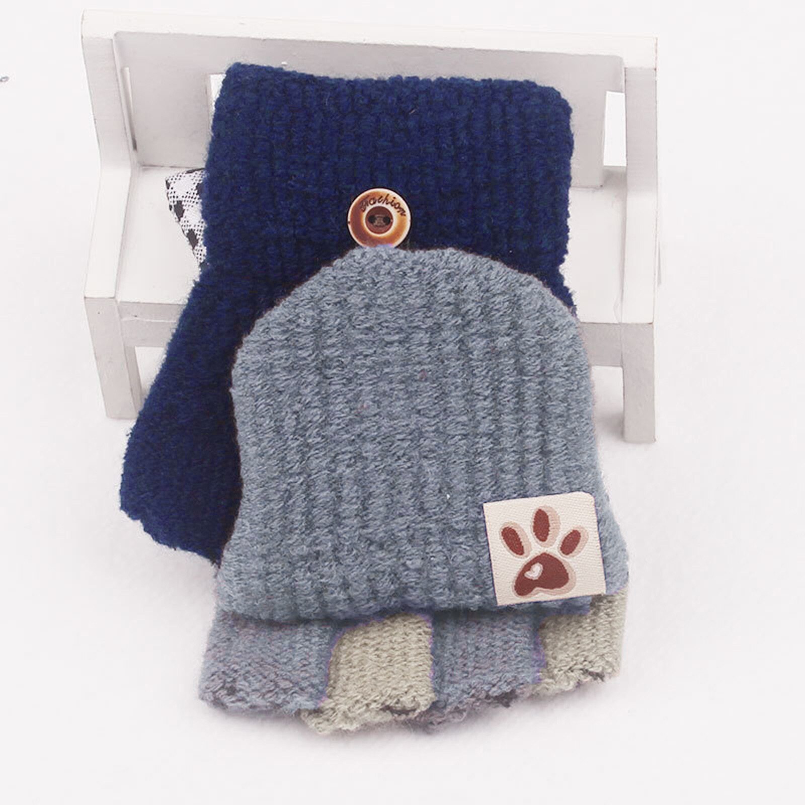 Flip Winter Handschoenen Kids Baby Wanten Warmer Soft Convertible Vingerloze Handschoenen Wol Verdikking Warme Blootgesteld Vinger Handschoenen